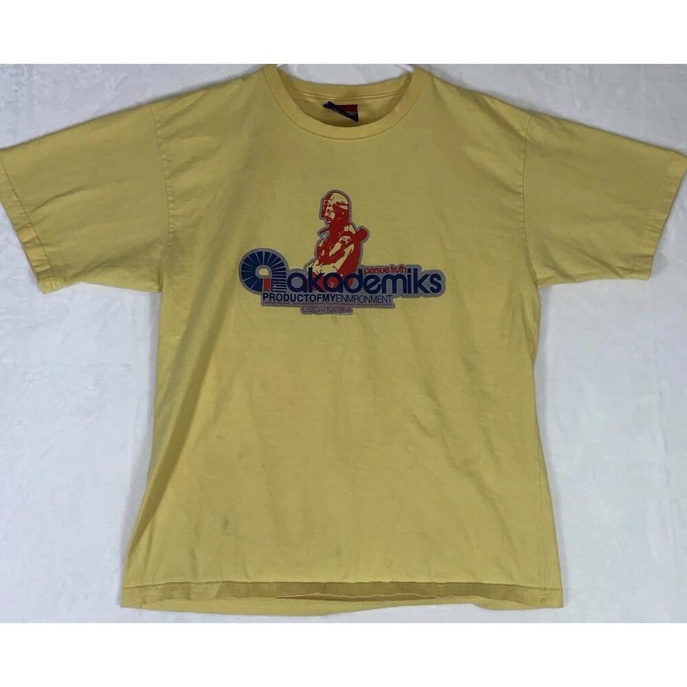 VTG Y2K Akademiks Stadium Division T-Shirt Sz XL Yellow Hip Hop Rap Streetwear